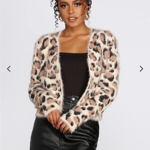 Windsor Leopard Print Eyelash Soft Knit Cardigan